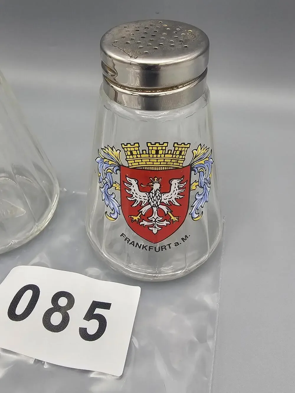 Vintage German Glass Salt and Pepper Shakers with Metal Tops